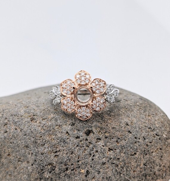 Fabulous Flower Ring Semi Mount in Two Toned 14K Gold