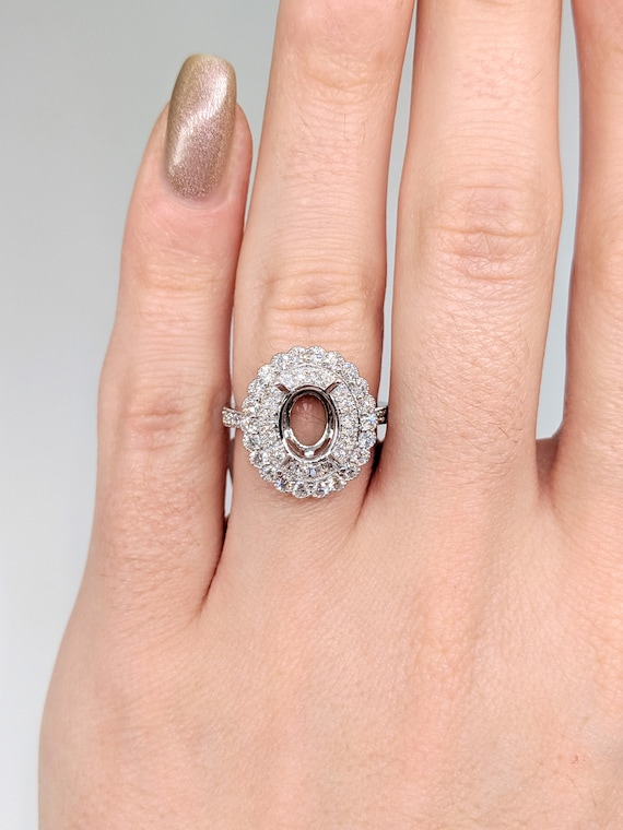 Engagement Ring Semi mount Oval Shape 9x7mm in 14K White Gold With