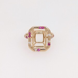 Pretty Emerald Cut Ring Setting W Natural Pink Sapphire & Diamond