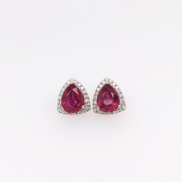 Madagascar Ruby Stud Earrings W Earth Mined Diamonds in Solid 14k Gold Tr 9x7mm