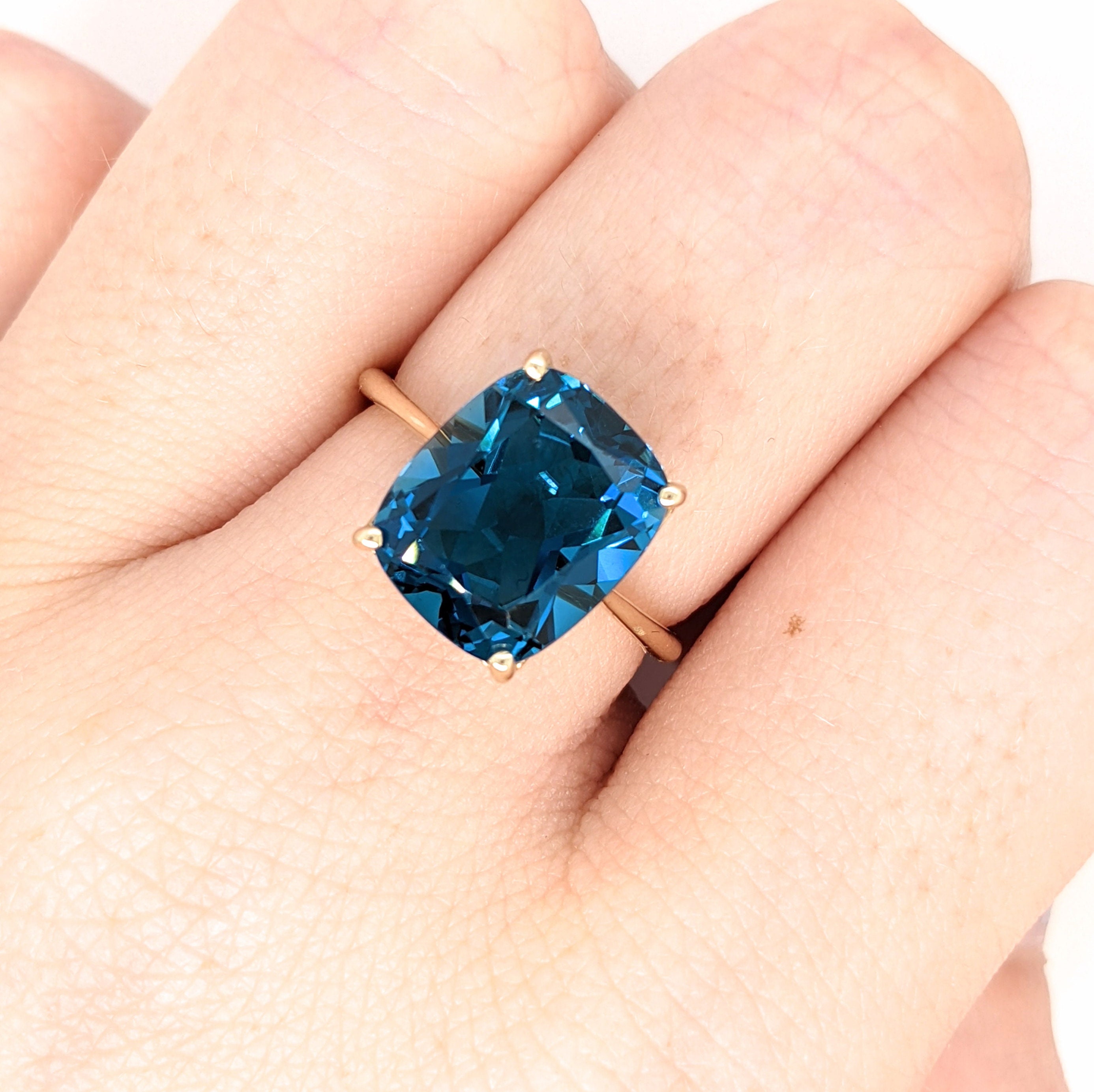 Topaz Color Ring Vivid London Blue Topaz Ring in Solid 14K Yellow Gold | Elongated ...