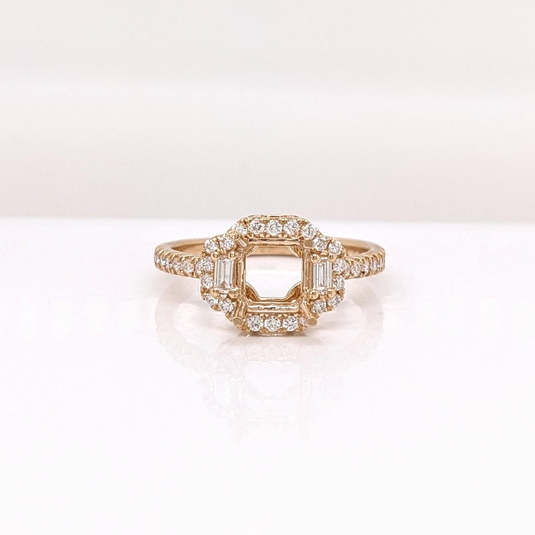 Art Deco Ring Setting: Natural Earth Mined Diamonds, Solid 14K Gold ...
