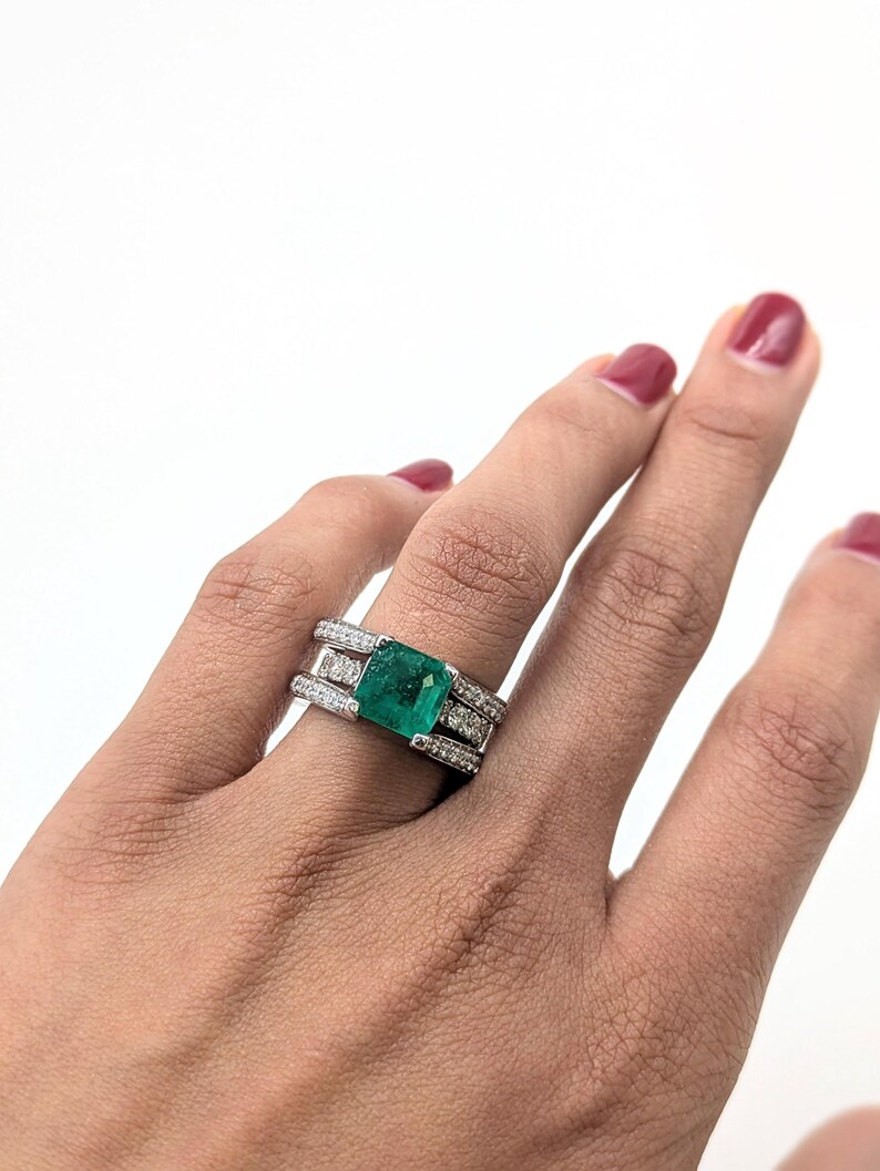 2.3cts Colombian Emerald Ring W Natural Diamonds and Blue Diamonds in 14k Gold