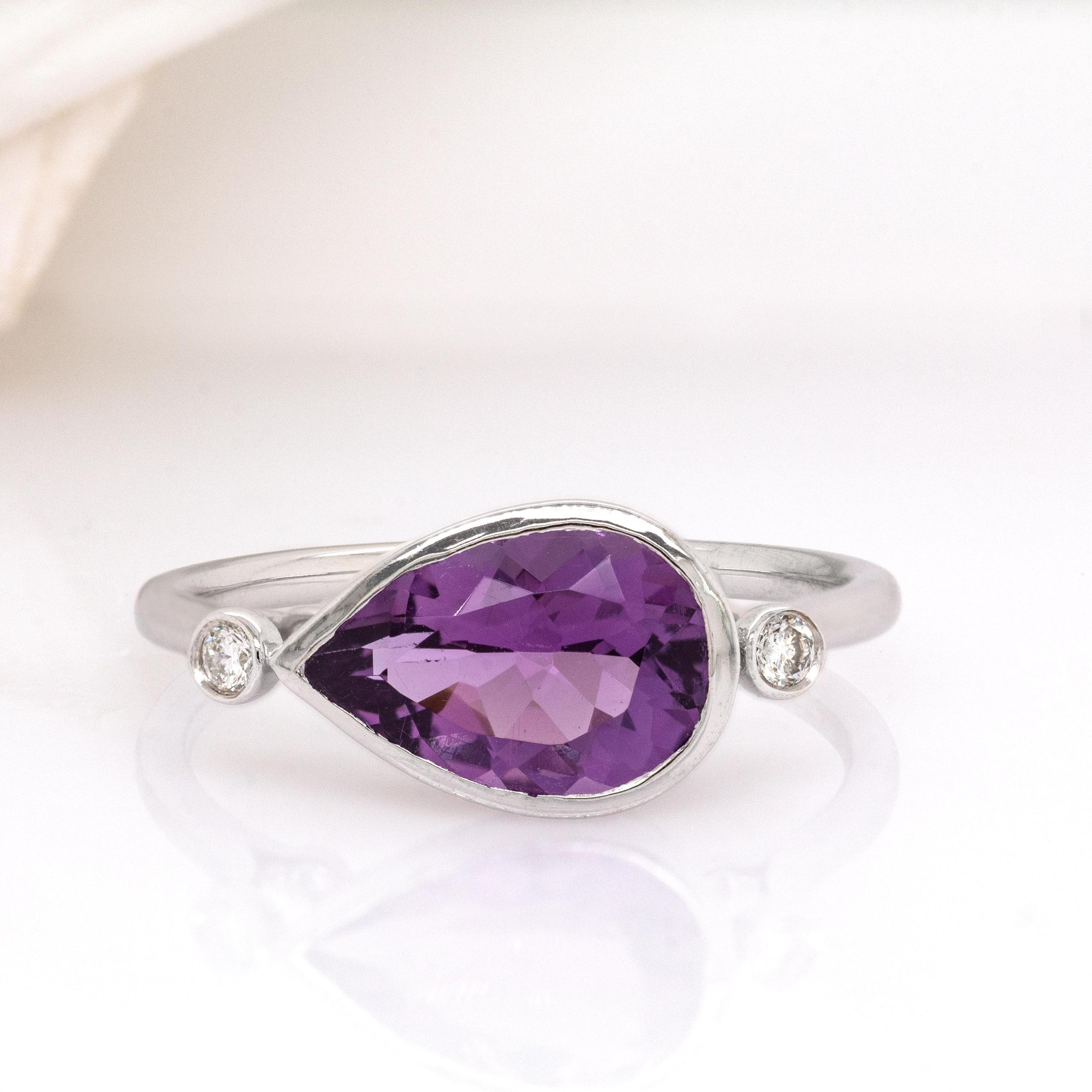 2.7カラットのザンビア産アメジストリング（天然ダイヤモンド付き