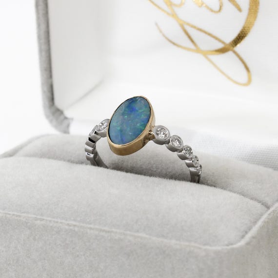 Bague Or 375 (9 Carats) Avec Opale Boulder - Taille 57 Ajustable, Occasion
