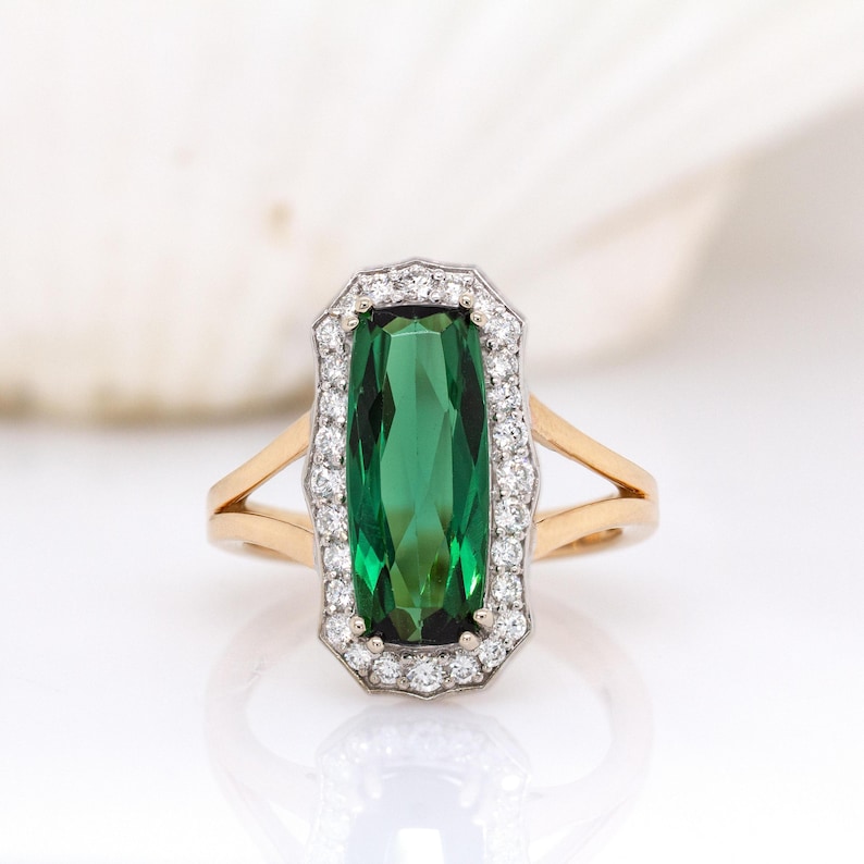 3.3ct Aaa Indicolite Tourmaline Ring W Natural Diamond Halo in 14k Solid Gold
