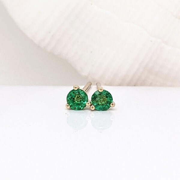 Stunning Emerald Martini Studs in Solid 14k Yellow, White or Rose Gold | Round 3.5mm, 4mm, 5mm | May Birthstone  | Green Gemstone Earring