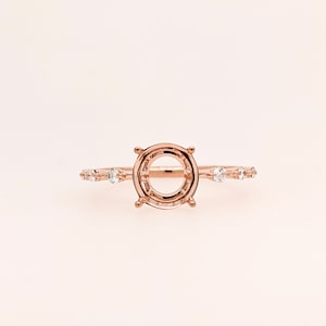 Minimalist Ring Semi Mount in Solid 14k Gold w Natural Diamond Accents | Round Cut | Custom Sizes | Customizable