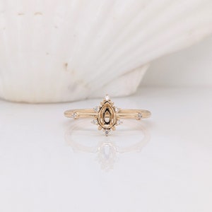 Dainty Ring Semi Mount w Natural Diamond Accents in 14K Solid Gold | Pear Shape Prong Setting | Custom Sizes | Engagement Ring Semi Mount