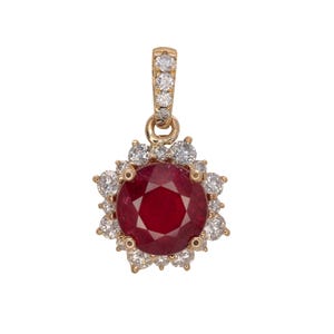 1.9Ct Madagascar Ruby Pendant with Natural Diamond Accent in Solid 14K Gold | 6.5mm Fine Gemstone Jewelry