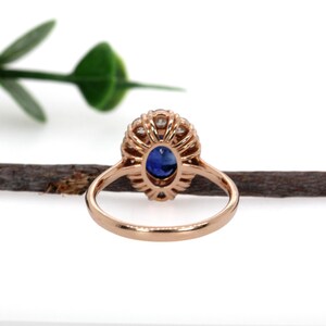 1.75ct Ceylon Sapphire Ring With Natural Diamond Halo in 14k Solid Gold | Ov 8x6