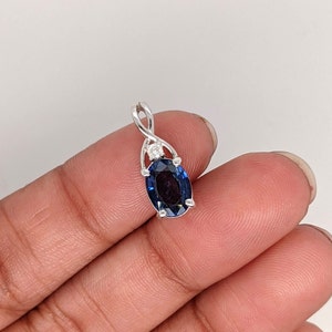 AAA Blue Sapphire Pendant in Solid 14k White, Yellow or Rose Gold w All Natural Diamond || Oval 8x6mm || September Birthstone || Unique