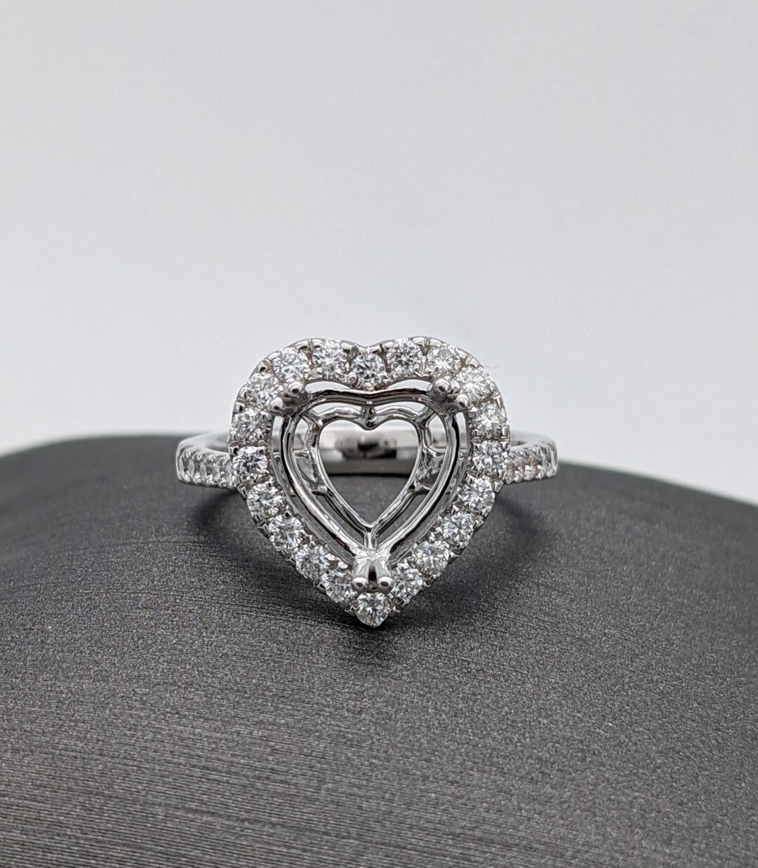 Diamond Halo Ring Semi Mount in Heart Shape 9mm, Engagement Ring