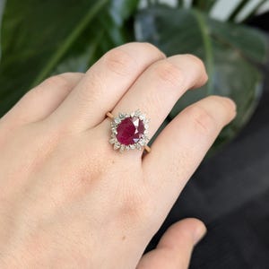 Heirloom Jewelry - 3.12cts Burma Ruby Ring w Earth Mined Diamonds in 14k Solid Gold | Oval Shaped | 10x8mm | Best For Anniversary Gift image 2