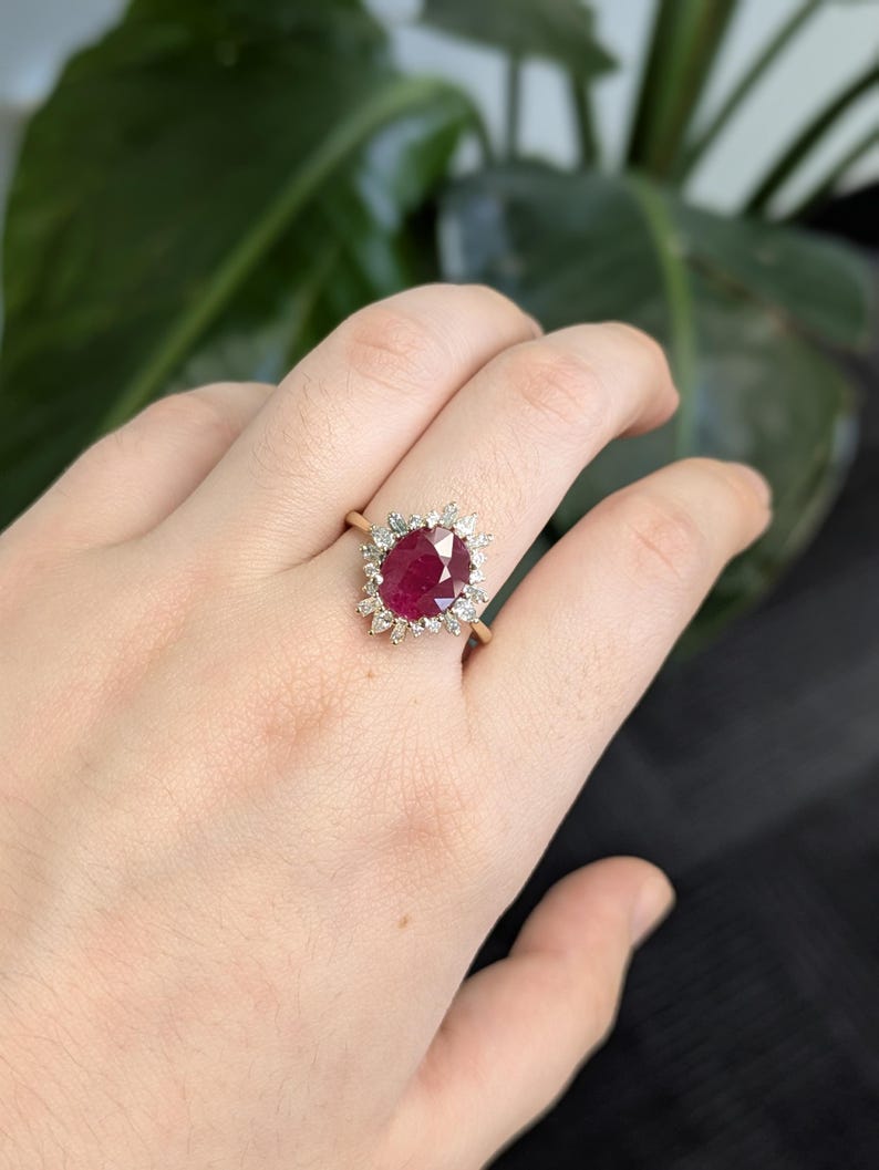 Heirloom Jewelry - 3.12cts Burma Ruby Ring w Earth Mined Diamonds in 14k Solid Gold | Oval Shaped | 10x8mm | Best For Anniversary Gift image 2