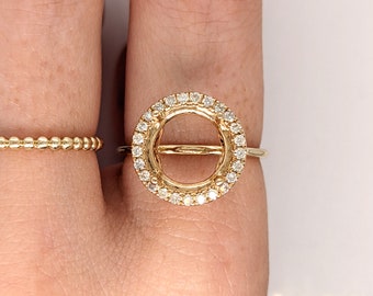 Ring Semi Mount in Solid 14k White, Yellow or Rose Gold w Round Diamond Accents | Round Prong Setting | Custom Sizes | Gemstone Setting