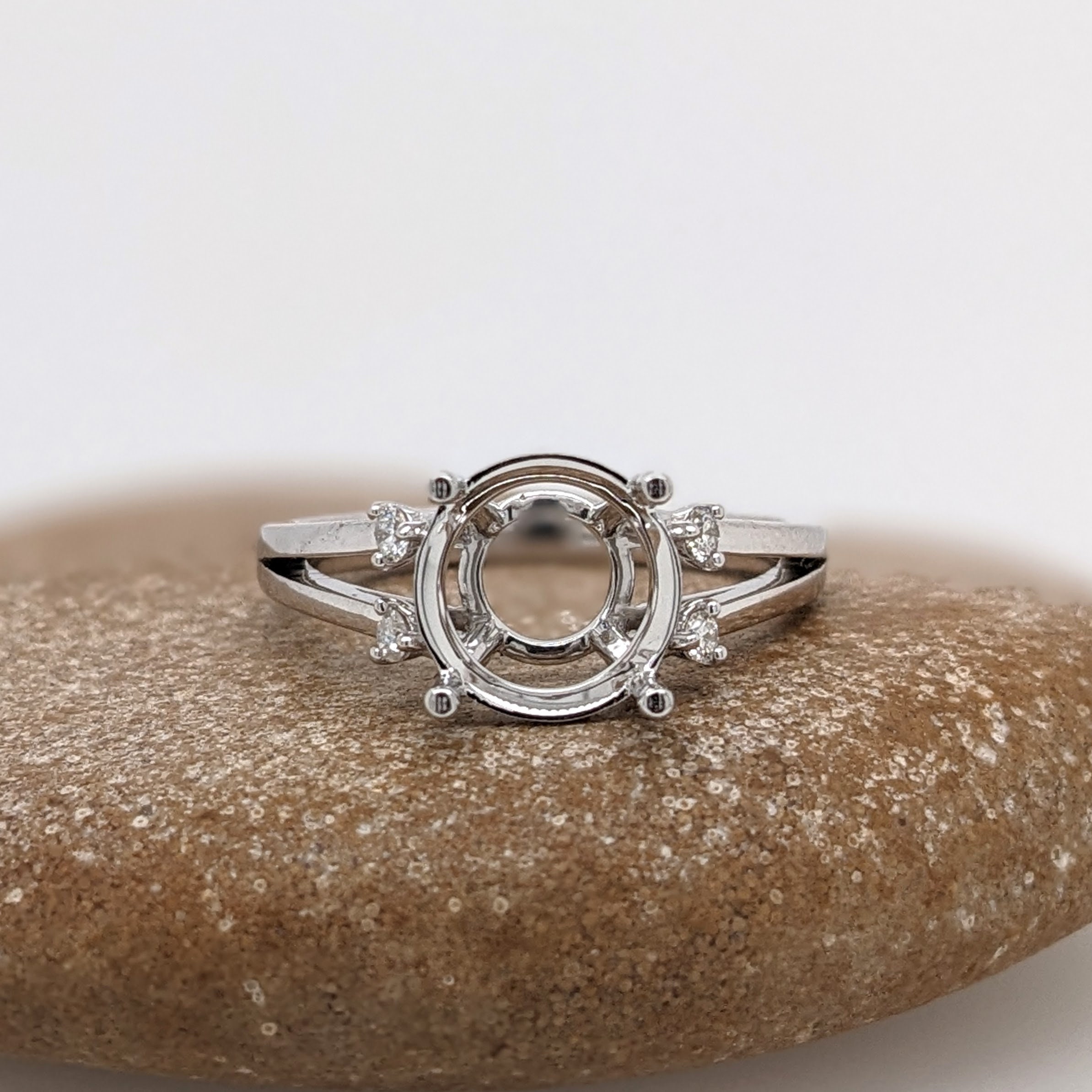 High Setting Rings Round Classic Round Ring Setting With Natural Diamond Accents in 14K Solid ...