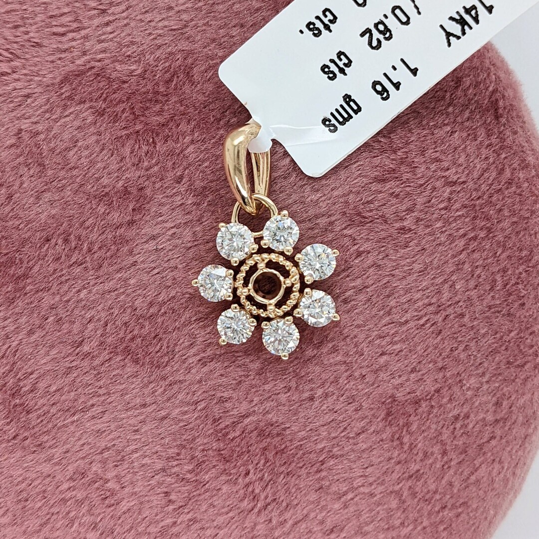 Floral Pendant Setting W Lab Grown or Natural Diamond Accents in 14K
