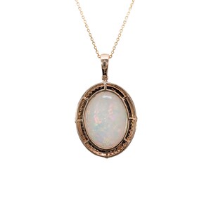 9.26 Carat Opal Pendant W Earth Mined Diamond Accents in 14k Solid Gold