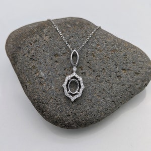 Gorgeous Solid 14k Gold Pendant Semi Mount with Natural Diamond Halo | Oval 7x5mm, 8x6mm, 9x7mm, 10x8mm, 11x9mm | Gemstone Necklace