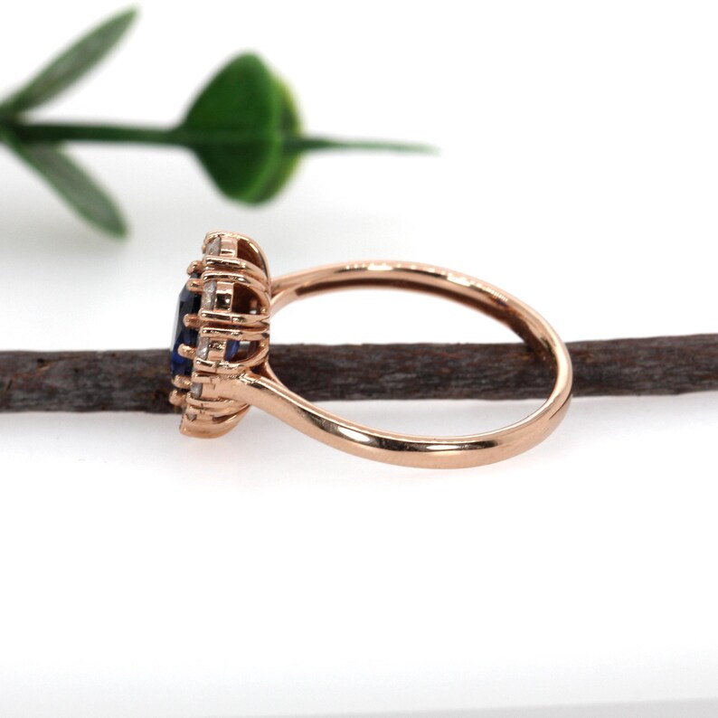 1.75ct Ceylon Sapphire Ring With Natural Diamond Halo in 14k Solid Gold | Ov 8x6