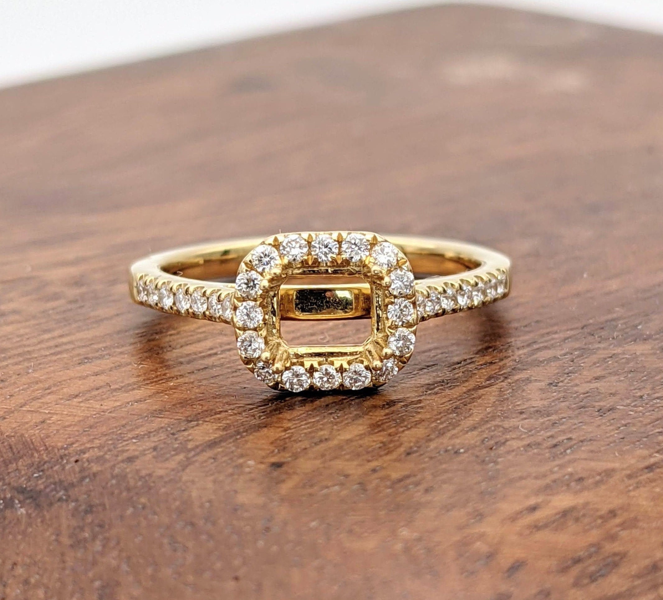 East West Halo Engagement Ring Semi mount in Solid 14k Gold Emerald Cut 6x4mm 7x5mm 8x6mm Natural Diamonds Prong Setting Customizable Etsy Canada