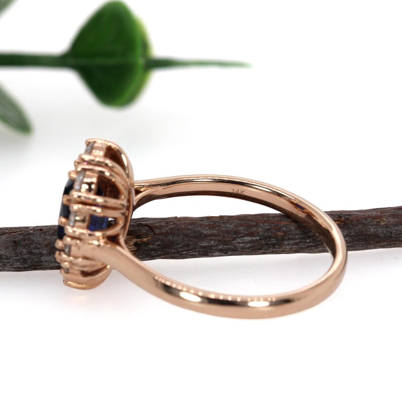 1.75ct Ceylon Sapphire Ring With Natural Diamond Halo in 14k Solid Gold | Ov 8x6