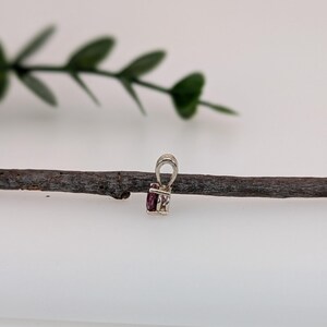 Solitaire Rhodolite Pendant W Rabbit Bail in Solid 14k White Gold | Rd 5mm