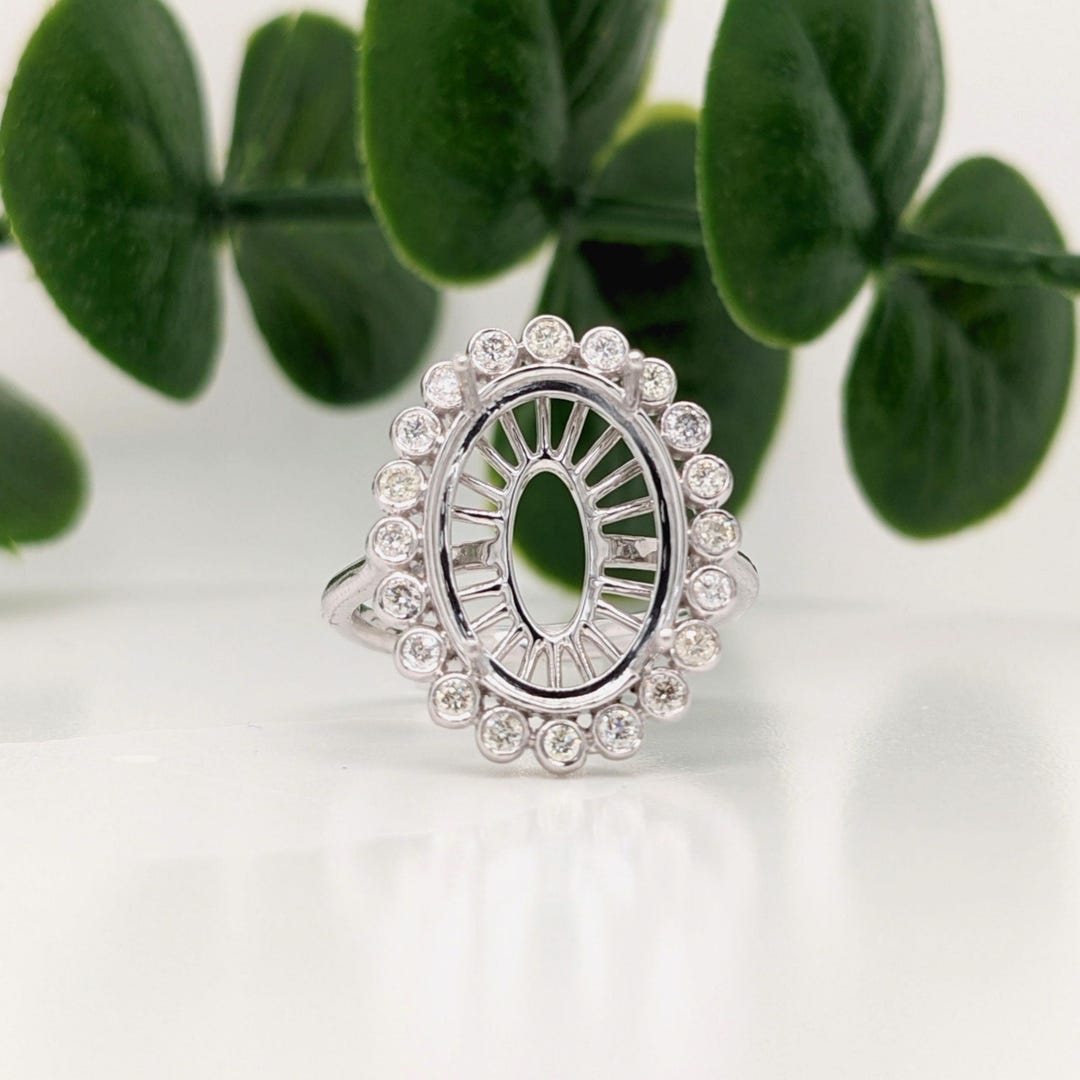 Art Deco Style Ring Setting With a Scalloped Bezel Set Diamond Halo in ...