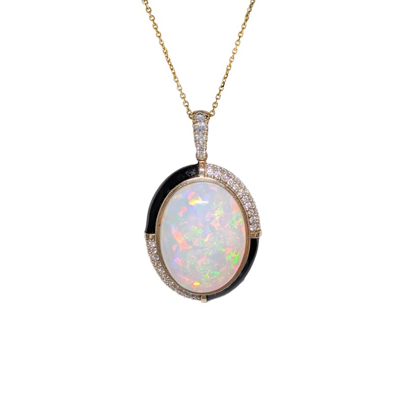 9.26 Carat Opal Pendant W Earth Mined Diamond Accents in 14k Solid Gold