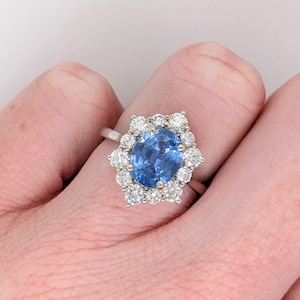 Beautiful 2.4cts Sapphire Ring w Natural Earth Mined Diamonds in Solid 14k White Gold | Oval 9x7mm | September Birthstone | Something Blue
