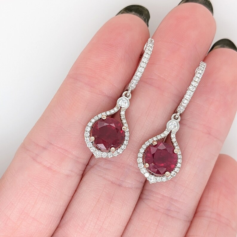 Beautiful Dangle Red Ruby Earrings in 14K Solid Gold W Natural Diamond ...