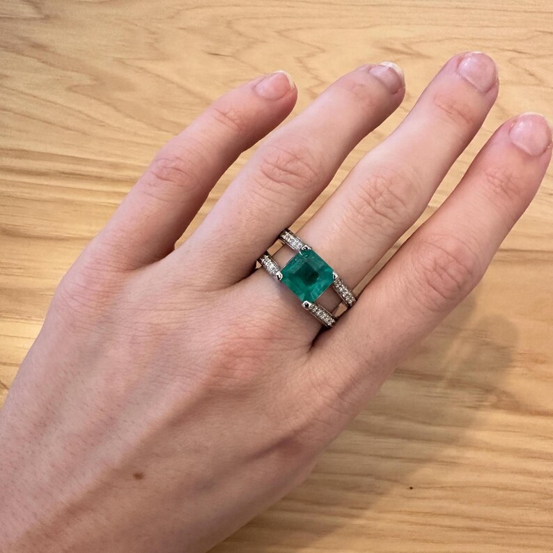 2.3cts Colombian Emerald Ring W Natural Diamonds and Blue Diamonds in 14k Gold