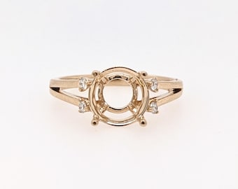 Montura clásica redonda para anillo con detalles de diamantes naturales en oro macizo de 14 quilates / Corte redondo de 8 mm, 8,5 mm y 9 mm / Montura para anillo llamativa / Personalizable