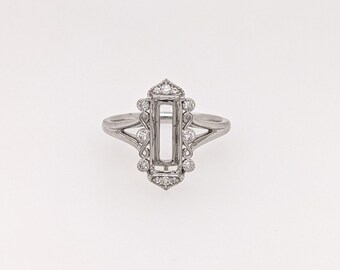 Vintage Inspired Ring Setting w Natural Diamond Accents in 14K Solid Gold | Emerald 11.5x4.5 10x7.5 11x8 | Gemstone Setting | Customizable