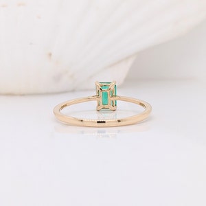 Minimalist Ethiopian Emerald Ring in Solid 14k Yellow, White or Rose Gold Solitaire Emerald Cut 6x4mm May Birthstone Natural Gem image 4