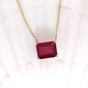 Solitaire Madagascar Ruby Pendant in Solid 14k White, Yellow or Rose Gold | Emerald Cut 9x7mm | East West | Red Gemstone | July Birthstone