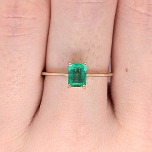 Minimalist Ethiopian Emerald Ring in Solid 14k Yellow, White or Rose Gold Solitaire Emerald Cut 6x4mm May Birthstone Natural Gem image 7