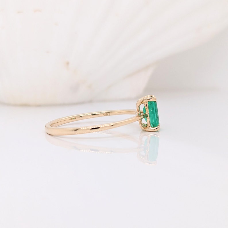 Minimalist Ethiopian Emerald Ring in Solid 14k Yellow, White or Rose Gold Solitaire Emerald Cut 6x4mm May Birthstone Natural Gem image 3