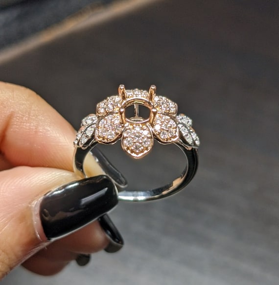 Pave diamond flower ring sale