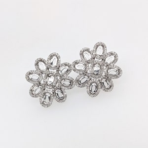 Avant Garde Floral Halo Earring Semi Mount 14K White Gold | Oval 6x4mm | Statement Studs | Collection Jewelry | Customizable | Heirloom