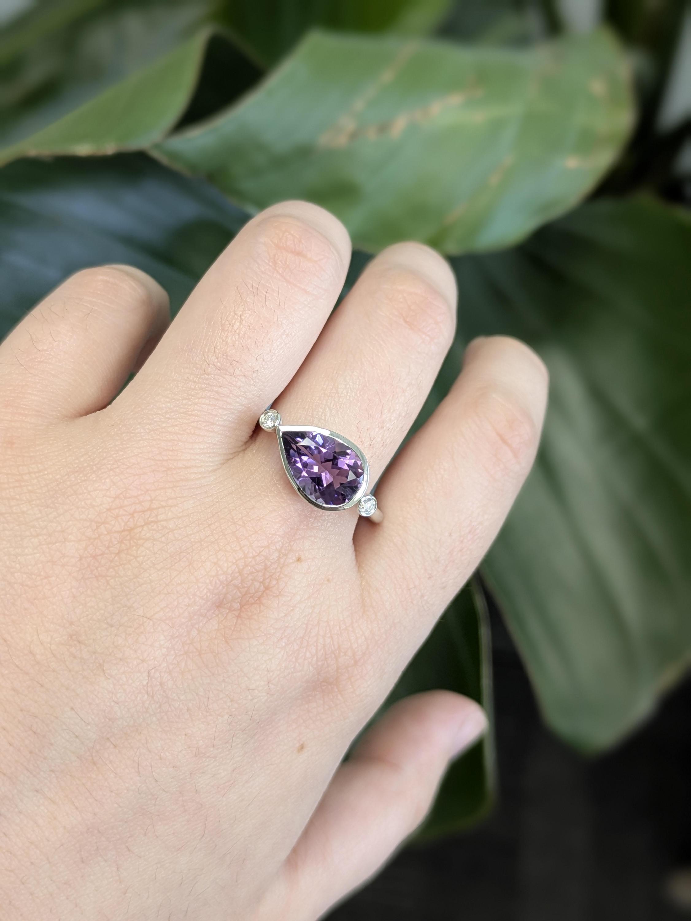 2.7カラットのザンビア産アメジストリング（天然ダイヤモンド付き