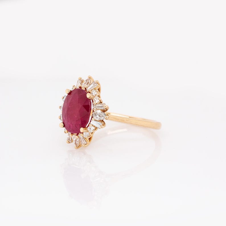 Heirloom Jewelry - 3.12cts Burma Ruby Ring w Earth Mined Diamonds in 14k Solid Gold | Oval Shaped | 10x8mm | Best For Anniversary Gift image 6