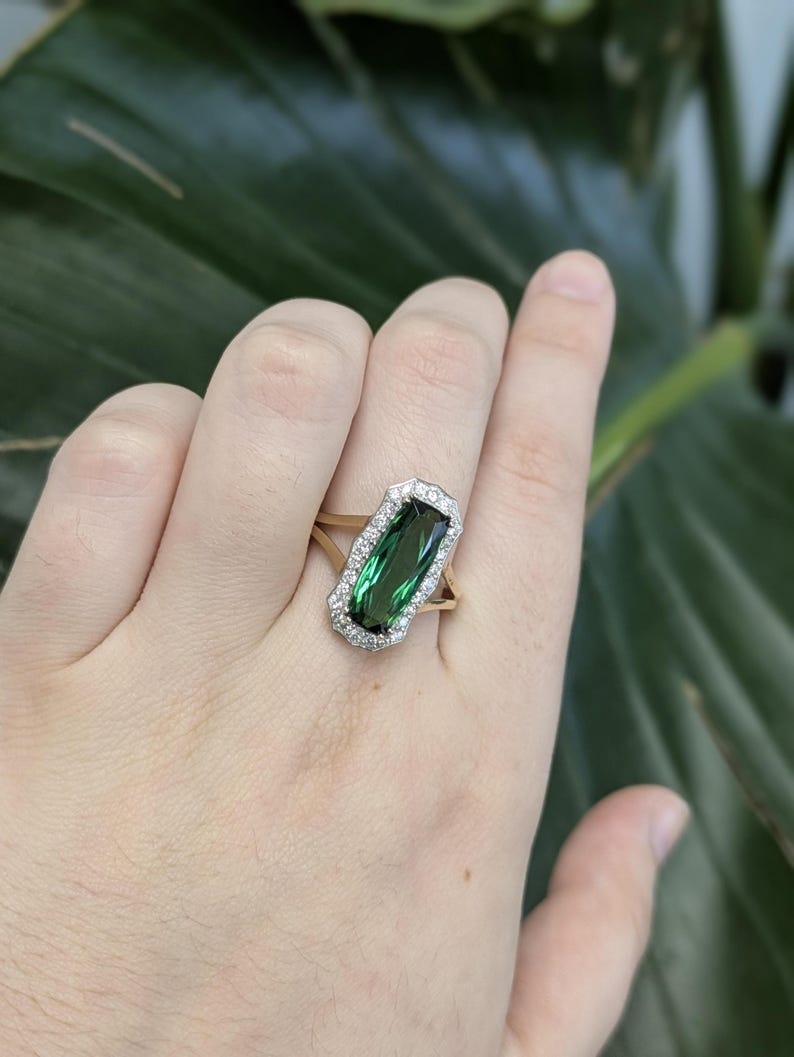 3.3ct Aaa Indicolite Tourmaline Ring W Natural Diamond Halo in 14k Solid Gold