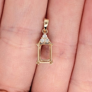 Elegant Pendant Semi Mount in Solid 14k White, Yellow or Rose Gold with Natural Diamonds | Emerald & Radiant Cut | Setting | Customizable