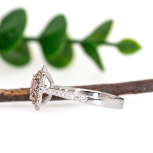 Cor De Rosa Morganite Double Diamond Halo Ring in Solid 14k White Gold | Cu 6mm