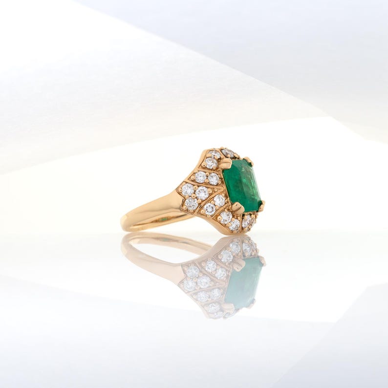 Gia Certified 2.0cts Colombian Emerald Diamond Ring in 14k Gold | Emerald Cut 9x7mm image 6