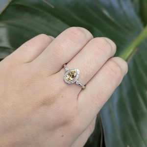 Brazilian Imperial Topaz Ring With Natural Diamond Halo in 14k Solid White Gold