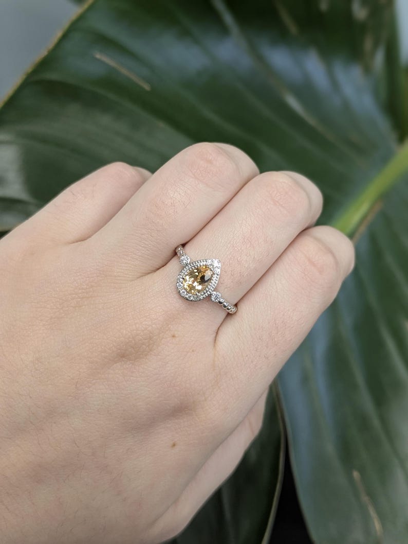 Brazilian Imperial Topaz Ring With Natural Diamond Halo in 14k Solid White Gold