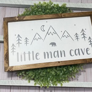 Little man cave wall sign white and grey, woodland, nursery